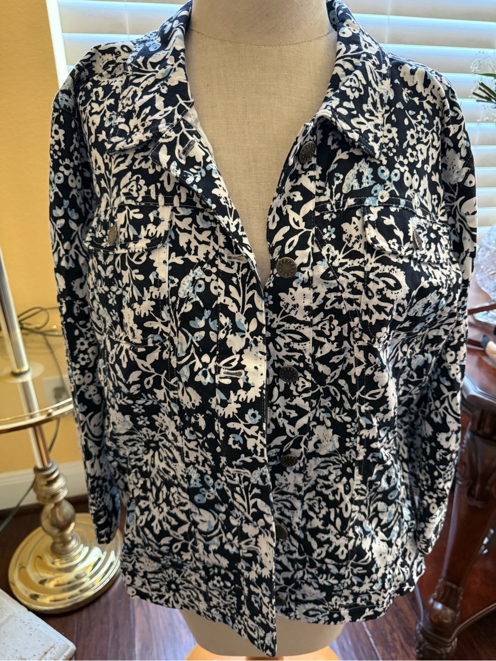 Christopher Banks Blue and White Floral Button-Up Jacket